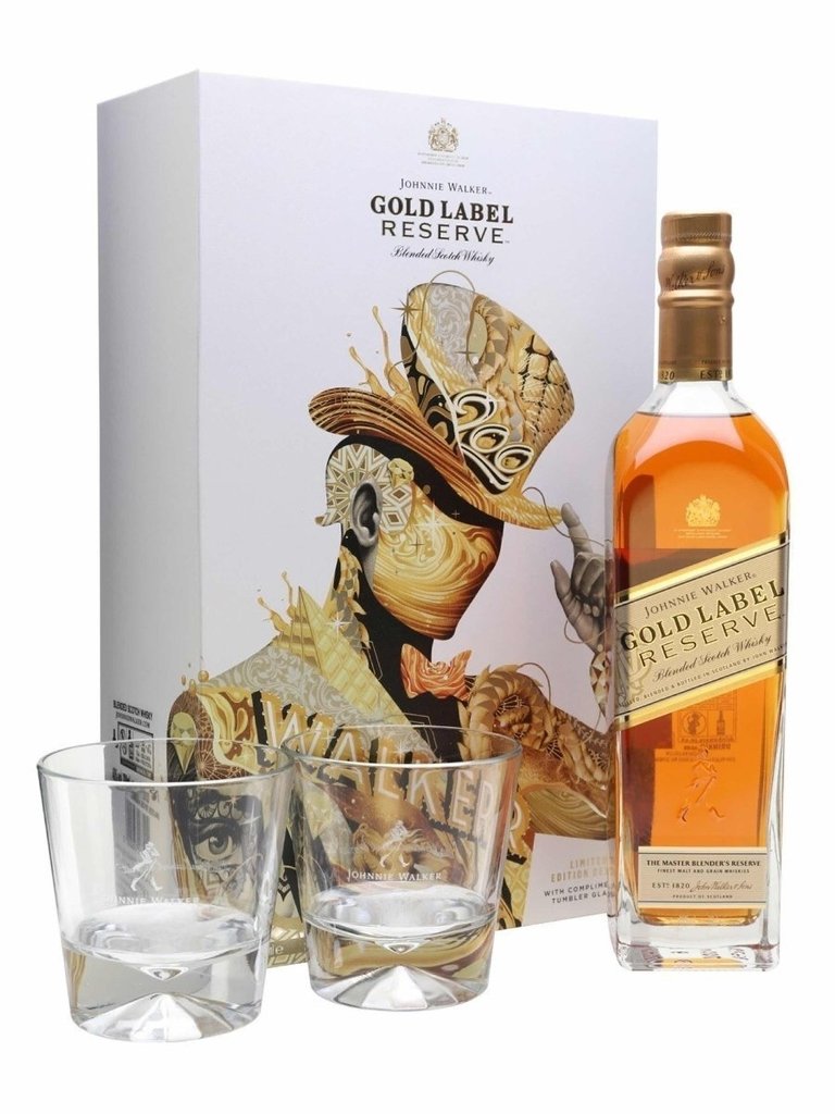Johnnie Walker Gold Label 18 aos con vasos